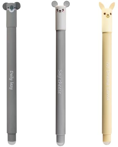 EBERHARD FABER 599019 - Tintenroller radierbar, 3 Animal Erase it Lama, Koala, Maus, Gelschreiber blau 0,7 mm