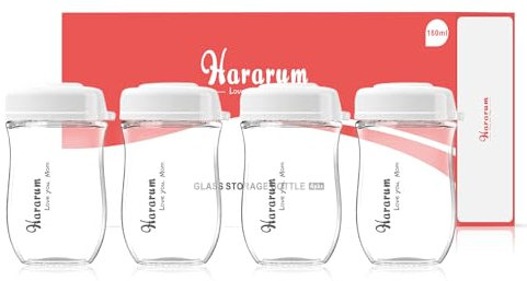 Bouteilles de conservation en verre pour lait maternel, 160ml / 5oz, Sans BPA, passent au lave-vaisselle, au micro-ondes et au congélateur, Lot de 4
