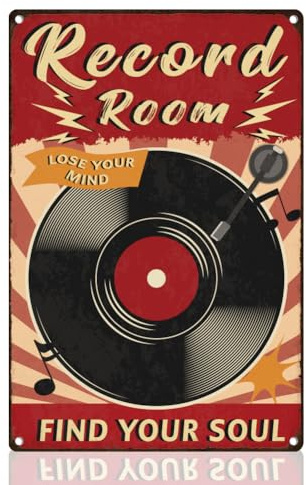 DOODLREAM Plattenraum Blechschild Retro Metall Wanddekoration 20 x 30cm Vinyl Schallplatten Musik Wandkunst Poster Für Zuhause Kaffee Cafés Badezimmer Galerie Männerhöhle Büro Clubs Dekor Geschenk