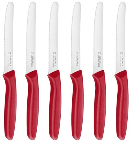 targzier 6 Table/Dinner Knife,Serrated Stainless Steel,Ergonomic Handle,Red | Cooking Knife,Breakfast Knife,Kitchen Utility Knife Set,Bread Knife,Chopper Peeler,Rustproof,Cutting Tamato,Vegetable,Fruit