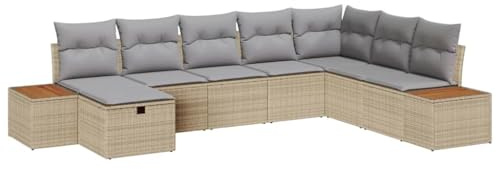 vidaXL 8-teiliges Garten-Sofa-Set mit Kissen in Beige aus Poly-Rattan – Modulare Möbel für Terrasse und Balkon, Flexibles, kompaktes und wetterfestes Design