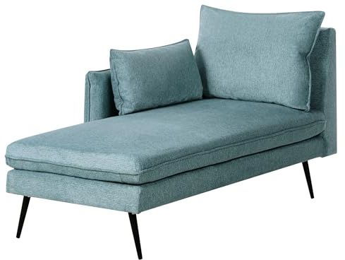Beliani Right Hand Chaise Lounge with Scatter Cushions Water Repellent Fabric Settee Light Blue Yerres