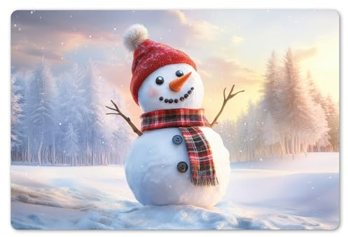 KitchenYeah© Platzsets Abwaschbar 6-Teilig Tischsets Platzdeckchen Platzset | 45x30 cm - Unterlage Tischset Esstisch Edle Tischunterlage Placemat Weihnachtsdeko Schneemann - Sonnenuntergang - Weiß