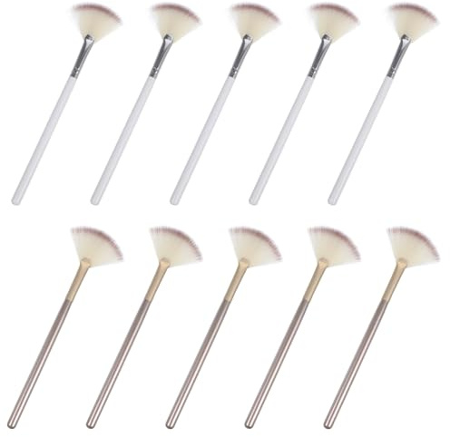 Healifty 10pièces Lot de Pinceaux de Maquillage Éventail Applicateur de Poudre Cosmétique Pinceau Illuminateur pour Soins du Visage