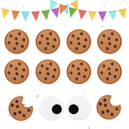 CHIHOLEN 12 Stück Keks Aufnäher Cookie Patches, Flicken zum Aufbügeln, Aufnähen Karneval Aufnäher Bügelbilder Applikation für Kleidung, Jeans, T-Shirt, Taschen