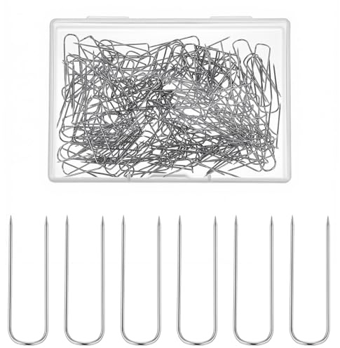 LXUEJIE 200 Stück Stecknadeln U-Form, 2.3cm Double Blocking Pins Gabel Krampen Edelstahl Stecknadel Ohne Kopf Sewing Pins mit Box U-pins für Basteln Nähen Säumen Craft DIY-Projekte