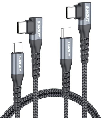 SUNGUY Cavo USB C a USB C ad angolo retto [2P 1 m] Cavo USBC a ricarica rapida da 60 W, dati di tipo C intrecciato, cavo di ricarica con porta C a 90 gradi, Android Auto Carplay per iPhone 17/16/15