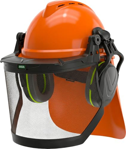 MSA V-Gard 500 Waldarbeiter-Set - Schutzhelm mit Belüftung, Visier, Gehörschutz & Nackenschutz - Helm für Wald & Forst-Arbeit
