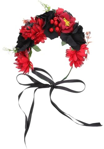 LOLIPPYY Weihnachten Halloween Blumenkranz Stirnband Kunststoff Kopfschmuck Schwarz Rot Verstellbar für Party Festival Cosplay