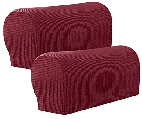 2Pcs Armrest Chair Covers, Sofa Slipcover Armrest Pads, Stretch Armchair Couch Arm Rest Cover, Anti-Slip Spandex Polyester Sofa Chair Arm Caps Slipcovers for Furniture Protector(COLOR:Wine red)