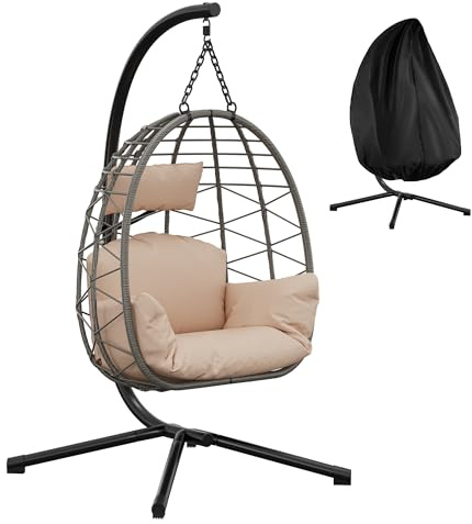 Hängesessel aus Rattan mit Gestell bis 150 kg für Garten & Balkon