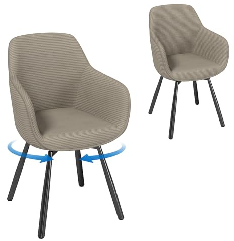 LEWE 2er Set Esszimmerstuhl Drehbar mit Armlehne und Metallbeinen，360°Drehbar，Moderner Polsterstuhl mit Stoffrückenlehne für Küche, Esszimmer, Schlafzimmer,Hellbraun