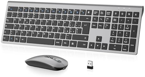 Tastiera e Mouse Wireless -Tastiera Wireless Ricaricabile 2.4G, Layout Italiano QWERTY, Tastiera Design Ergonomico, Ultra Sottile per Computer/Desktop/PC/Laptop/Windows 10/8/7 (grigio）