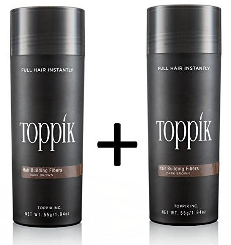 2 x TOPPIK 55 g. Haarverdichter Streuhaar schütthaar Hair Fibers Microhairs, Farbton:Dunkelbraun (Dark Brown)