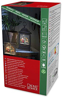 Konstsmide, 4351-000, LED Schneelaterne mit Weihnachtsmann im Schlitten, wassergefüllt, wählbare, Braun