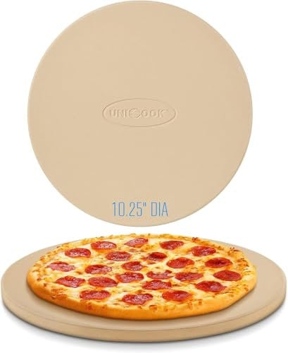 Unicook Piedra para pizza redonda para barbacoa de gas, placa de piedra de 26 cm para horno, tamaño personal de ladrillo, apto para hornear pizzas crujientes, pan, galletas