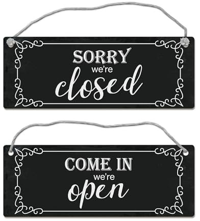 Come in we're open – Sorry we're closed cartello reversibile con cordoncino