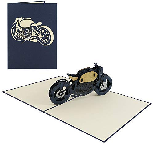 Sweetpopup® 3D Pop Up Karte Gutscheinkarte Geldgeschenk Glückwunschkarte Geburtstag Männertag Vatertag Motorradfahrer Biker | Klappkarte Motorrad 010