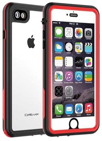 CellEver Waterproof Case for iPhone SE 2020 / iPhone 8 / iPhone 7, 4.7-Inch, Clear Waterproof IP68 Certified Shockproof Sandproof Snowproof Full Body Sealed Protective Transparent Cover KZ (Red)