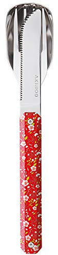 Akinod - Couverts Droits Aimantés 12H34 Hélianthème Rouge - Fourchette + Couteau + Cuillère - Couverts en Acier Inoxydable - Assemblage Aimanté - Couverts Nomades Compacts, Durables et Élégants