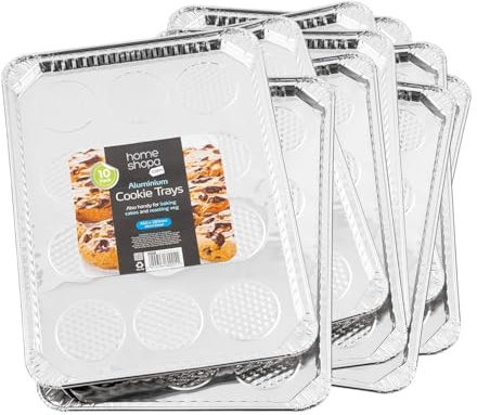 Rectangular Aluminium Cookie Baking Tray Disposable Non-Stick Foil Sheet for Brownies Cakes Bacon Roasting | Rectangular Foil Pans for Oven, Broiler, Cooking, Grilling, Catering (10 Trays)