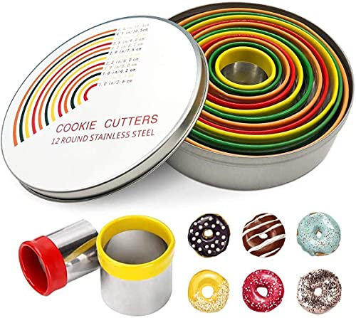 Plätzchen Ausstecher Rund,Edelstahl Ausstechformen Rund,12 Stück Donut Ausstecher Runde Ausstechformen,Ringe Keksformen Cutter Set mit Aufbewahrungsbox,Backen Küche Zubehör für Plätzchen Keks Donut