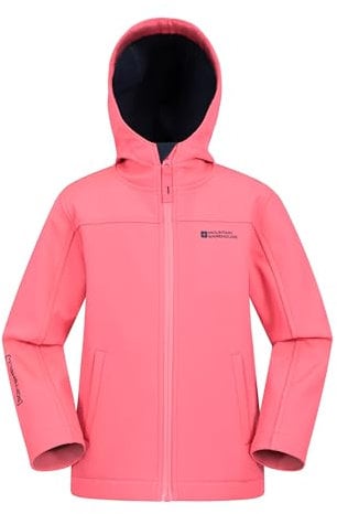 Mountain Warehouse Exodus Kids Softshell Jacket - Breathable, Wind & Water Resistant, Fleece Lined Coat, Boys & Girls - Autumn, Winter, Hiking Bubble Gum Kids Size 9-10 Years