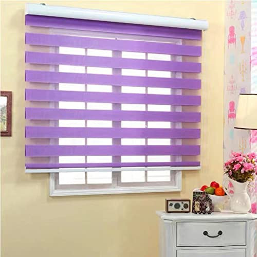 Day and Night Roller Blind,Purple Dual Layer Shades Zebra Blinds Horizontal Window Curtain,Translucent or Blackout Vision Curtains for Window and Door with Aluminium Cassette (W50xH100cm/20x39in)