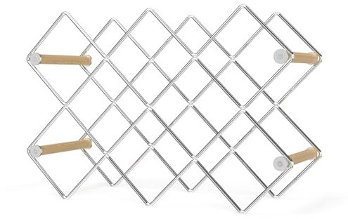 Mango Steam 10 Bottle Counter-top Wine Rack - Storage Organizer for Kitchen Countertops, Pantry, Fridge (Wood Silver)