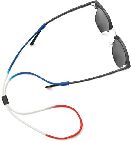 Pilotfish Premium Silikon-Sonnenbrillenband, verstellbarer Brillenhalter mit einzigartigem Passthrough-Design – universelle Passform (Rot/Weiß/Blau), Rot, Weiß und Blau