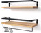 AGM Floating Shelves Wall Mounted Shelf, Wooden Wall Shelves Racking Set of 2 for Bedroom, Bathroom, Living Room, Kitchen Storage w/ 1 Towel Bar and 8 S Hooks, Max Load 33lbs