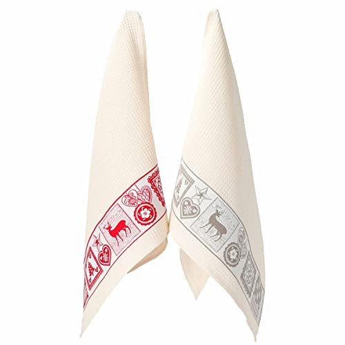 Casatessile Strofinacci da Cucina in Cotone Set 2 pz Tirolese Asciugamani Tessuto a Nido d'Ape, Grandi.