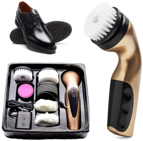 Electric Shoe Brush Polisher, Electric Shoe Shiner Dust Cleaner Foot Callus Remover Shoe Cleaning Kit Portable Electric Shoe Washer Set for Leather Shoes, Sofas and Other Leather Products (Gold)