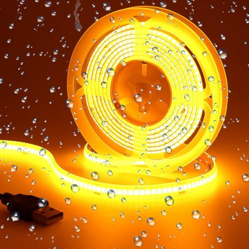 GOMING DC 5V USB COB LED Strip Orange LED Streifen IP65 Wasserdicht 2M 320LED/M LED Band Selbstklebend Lichtband für Home TV Hintergrundbeleuchtung Vitrinenbeleuchtung