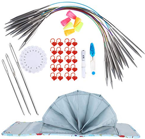 Edelstahl-Rundstricknadel-Set Für Anfänger, Runde Nadel, Metall-Magic-Loop, Feste Kreisnadeln Für Socken, Decken, Pullover, Schal, Fäustlinge(100cm)
