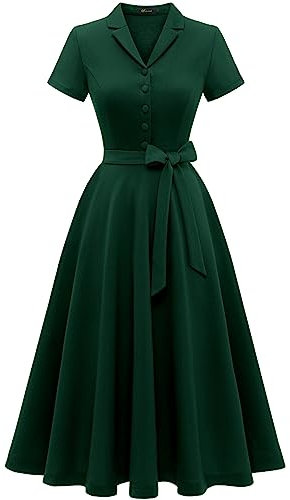 Wedtrend Cocktailkleid Rockabilly Damen Schuhe Rockabilly Kleider Damen mit Ärmel Petticoat Kostüm Retro Kleider Damen WTP30001 DarkGreen S