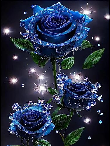OdiuK 5D DIY Full Drill Diamond Painting Bilder, Mosaikherstellung Malen Nach Zahlen, Blaue Rose Diamond Painting Cross Stickerei Malerei Set für Home Wand Décor Geschenk 30 x 40cm