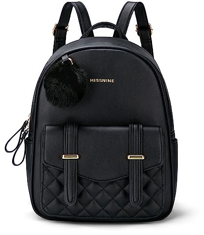 Missnine Mini-Rucksack für Damen, niedlicher kleiner Rucksack, Geldbörse mit Pompon, PU-Leder, Büchertasche, kleine lässige Tagesrucksäcke für Damen