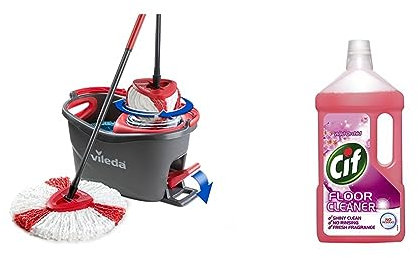 Vileda Turbo Microfibre Mop and Bucket Set, Spin Mop for Cleaning Floors & Cif Floor Cleaner, Wild Orchid, 950 ml (Pack of 1)