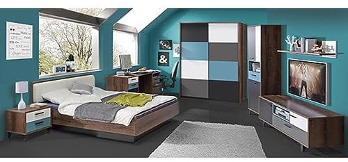 Generisch Jugendzimmer Raven 7teilig in Schlammeiche, Grau mit Weiß, Sc