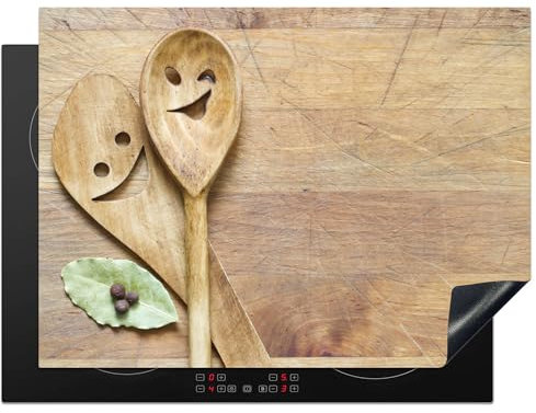 KitchenYeah© Protezione Piano Induzione 71x52 cm Cucina Copri Fornelli Proteggi di Cottura Antiscivolo Tappetino Natura morta - Cucchiai - Marrone