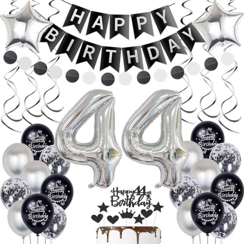 Silber Luftballon 44. Geburtstag Deko, 44. Geburtstag Dekoration Schwarz Silber, Frau Mann 44 Jahre Geburtstagsdeko, 44 Jahre Männer Frau Ballon, Schwarz Silber 44. Geburtstag Party ballons