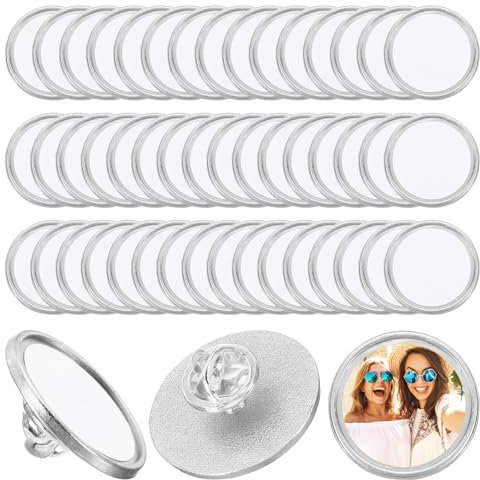 PATIKIL Sublimation Leere Schaltfläche 50Stk 0.98 Aluminum Basteln Sublimation Stifte Rund für Basteln Handwerk Abzeichen Schmuck Anstecker Silber Weiß