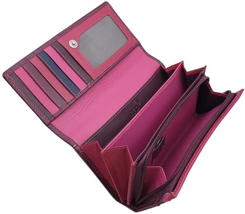 myledershop Große Rind-Nappa Leder Damen Geldbörse/Geldbeutel/Portemonnaie/Geldtasche mit RFID & NFC Schutz Mehrfarbig (Beere)