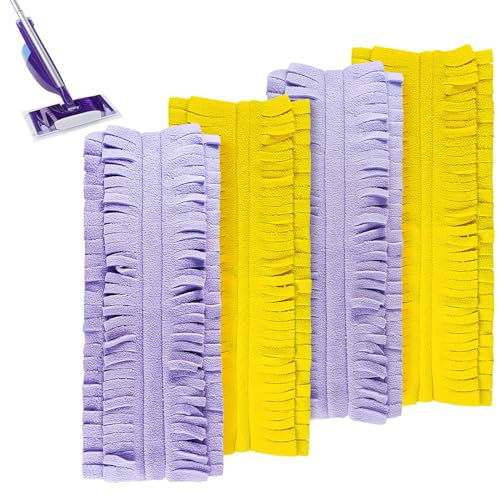 Lot de 4 Lingettes pour Swiffer, Lingettes Reutilisable pour Swiffer Balai, Serpillière Humide et Sèche en Microfibre, 39 CM * 15 CM Lingettes Nettoyantes pour Swiffer Recharge
