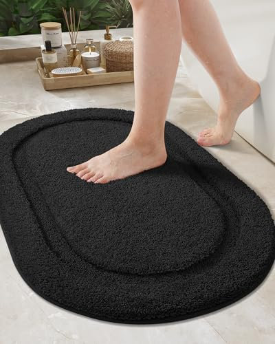 COLOR&GEOMETRY Schwarz Badteppich rutschfest Waschbar 50x80 cm, Weich Badezimmerteppich Super Saugfähig Badematte rutschfest waschbar Badvorleger für Dusche, Badezimmer, Badewanne, Eitelkeit