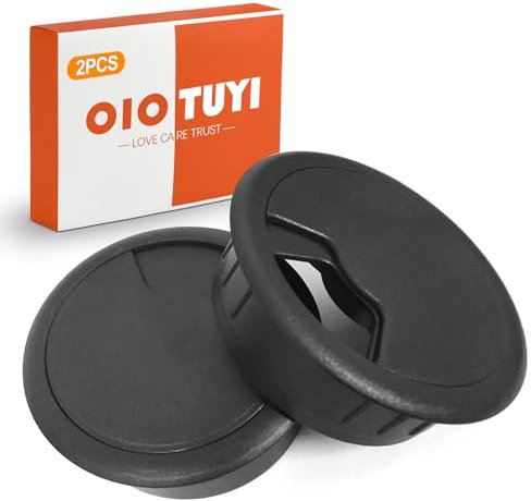 OioTuyi Kit de 2 Passe Câble Bureau Ronds en Plastique et Métal, Ø 60mm, Passe Cable Mural et Cache Cable Bureau, Cache Fil Bureau, Passe Fil Electrique pour Table de Bureau