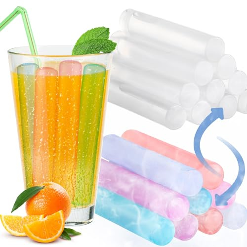 RimCereal 20 Pcs Reusable Ice Cube Ice Sticks Plastic Ice Cube Washable Permanent Non Melting Water Bottle Ice Stick for Drinks Water Bottles Whiskey Wine(Multicolor Changes)