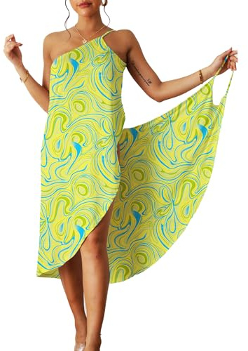 ATRACTIVOLL Femme Cache-Maillots et Sarongs de Bain, Été Robe de Plage, Bikini Cover Up, Kimono Tunique sans Manches, avec Bretelles Spaghetti, Imprimé Grande Taille Beachwear