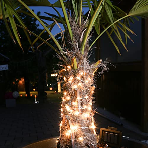 LED Solar Drahtlichterkette Außen 2 Modi (Dauerleuchten, Blinkfunktion) 100LED warmweiß 9,9m Silberdraht Lichterkette mit Dämmerungssensor für Garten Terrasse Balkon (L: 9,90m 100 warmweiße LED)